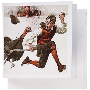 Imagem de 3dRose Conjunto de 12 cartões comemorativos, impressão de peru de Ação de Graças Norman Rockwell (gc_195086_2)