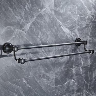 Imagem de Anel de toalha de bronze esfregado a óleo Suporte de papel higiênico Barra de toalha escalável Gancho de roupão de parede Acessórios de banheiro, suporte de toalha duplo, tamanho único