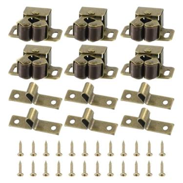 Imagem de PATIKIL Trava de armário com trava dupla, 6 peças de porta de armário de aço inoxidável com parafusos, travas de ferragens de contas de mola com lança para peças de guarda-roupa de armário, bronze