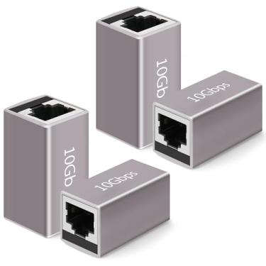 Imagem de Acoplador RJ45 de 10 Gbps, adaptador fêmea para fêmea Ethernet RJ45 de liga de alumínio, adaptador extensor de cabo Ethernet Cat8/Cat7/CAT6a/Cat6/Cat5e cat5, conector LAN de 100 m, acoplador de linha