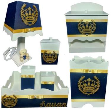Imagem de Kit Higiene bebê Mdf menino 7 pçs - AZUL MARINHO DE COROA - Flores par