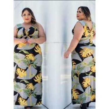 Imagem de Vestido longo midi plus size Blusa Transpassado decote V na frente e c