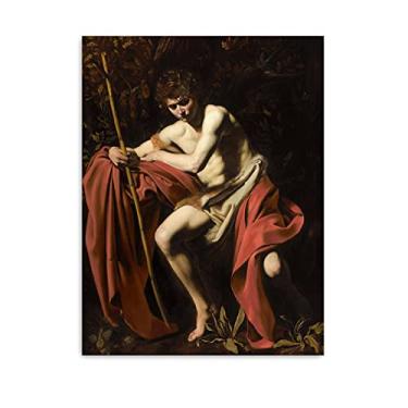 Imagem de Arte de parede em tela clássica - Michelangelo Merisi Caravaggio - reprodução de pinturas a óleo famosas - São João Batista no deserto - Imagens de arte em tela 50 x 70 cm (20 x 28 pol) sem moldura
