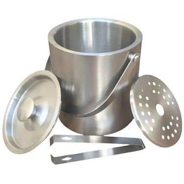 Imagem de Balde Gelo Inox 3,0 L Parede Dupla Tampa Pegador Alça Coador NilosDecor