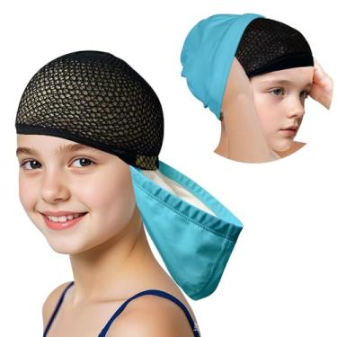 Imagem de Lynllsh Touca de natação infantil para cabelo comprido, tecido PU, touca de natação para meninas 2 tamanhos, chapéus de natação para crianças de 6 a 14 anos, bonés de piscina para proteger o cabelo