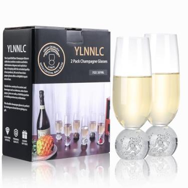 Imagem de YLNNLC 2 peças com base de bola de cristal de 200 ml, taças de champanhe sem haste, feitas à mão, reutilizáveis, taças de coquetel de festa de casamento, flauta de vinho Prosecco
