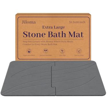 Imagem de Jiloma 32 * 20 Tapete De Banho De Pedra Extra Grande Terra Diatomácea Tapete De Chuveiro Antiderrapante Secagem Rápida Tapetes De Pedra Diatomita Para Piso De Banheiro/Bancada De Cozinha Super Absor
