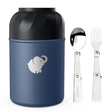Imagem de Garrafa térmica para alimentos quentes – Recipiente de alimentos isolado com garfo e colher dobrável, garrafa térmica à prova de vazamento, sopa térmica portátil de boca larga com alça para piquenique