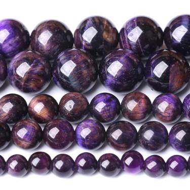 Imagem de Contas de pedra roxa olho de tigre de 10 mm, contas soltas redondas para joias e pulseiras, 72 peças, 2 fios de 81 cm