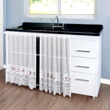 Imagem de Beija Flor, Cortina Pia Vitro Stilo Renda Cozinha 1,60X0,80 Alt Cor:Xicaras