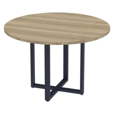 Imagem de Mesa de Reunião Redonda P25 Pandin 110 cm (Largura) Tampo MDP Noce Naturalle Pé Aço Tubular Azul De