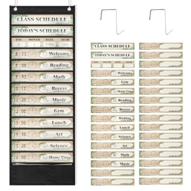 Imagem de Tabela de bolso de agenda diária, agenda visual para crianças com 2 cabides, tabela de bolso de agendamento de ensino, tabela de bolso para material escolar de professores, itens essenciais para sala
