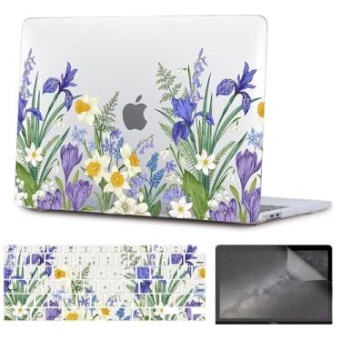 Imagem de iNOTOGG Compatível com MacBook Pro 14 polegadas versão 2024-2021 M4 M3 M2 M1 Pro Max Chip com Touch ID, capa rígida transparente com capa de teclado e protetor de tela para New Pro 14.2, floral