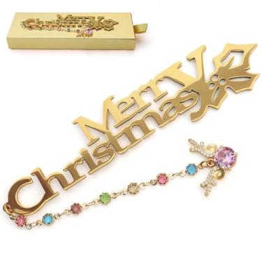 Imagem de LUMITI Marcador de página de metal, acessórios para livros, presentes para mulheres, professoras, leitoras, amantes de livros para o Natal e Dia das Mães (Merry Christmas Gold)