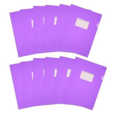 Imagem de PATIKIL Pacote com 12 pastas de plástico tipo L, pastas transparentes tamanho carta para documentos, capas de papel, pasta de projeto com bolso para escritório em casa, roxo