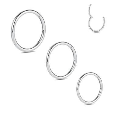 Imagem de PEAKLINK Conjunto de 3 argolas de nariz de titânio 20G 18G 16G Anel de septo sem costura Clicker Ring Conch Helix Lobe Hoop Brinco Tragus Daith Rook Lip Belly Cartilage Sleeper Piercing Jewelry 6 mm a