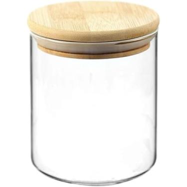Imagem de Pote de Vidro Circular Hermético Multiuso com Tampa de Bambu Empilhavel - 800 ML