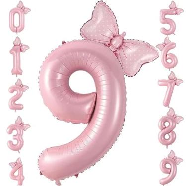Imagem de 40in Number 9 Balloon with Bow, Pink Large Happy Birthday Balloon for Girls 9th Birthday Party, Perfect for birthday Decorations Party Supplies (Number 9)