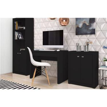 Imagem de Escritório Completo (1 Mesa de Computador ME4107 + 1 Balcão ME4103 + 1 Estante ME4110) 3 Peças Preto - Tecno Mobili