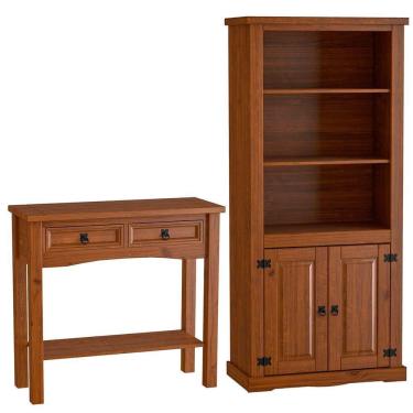 Imagem de Estante Livreiro 2 Pts Aparador 2 Gav 100% Madeira Imperial Imbuia Fosco