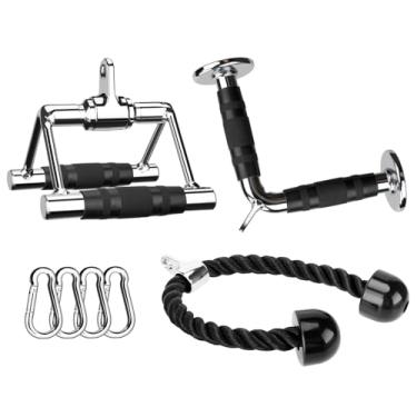 Imagem de FLNMFPRO Acessórios de máquina de cabo para academia, acessórios de pulldown LAT com várias opções: barra V, corda tríceps, alça D dupla, para musculação