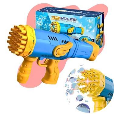 Imagem de Brinquedo Lança Bolhas Bolas De Sabão Automático Educativo Com Refil Pistola Canhão Maquina com Luz Led 32 Saídas