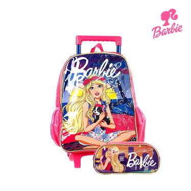 Imagem de Kit Mochila Escolar Infantil Barbie De Rodinha