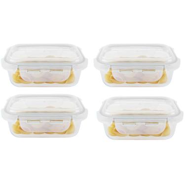 Imagem de Kit 4 Potes Hermético Vidro Marmita Micro-Ondas 640Ml