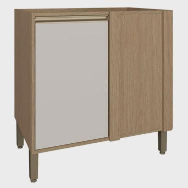 Imagem de Balcão de Cozinha sem Tampo 1 Porta para Canto de Parede 80x58,5 cm Vitória Móveis Rimo Carvalho/Off White - 100% mdf