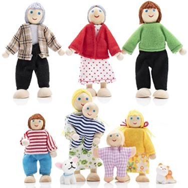 Imagem de Jzszera Wooden Doll House People of 8 Miniature Figures and 2 Pets, Dollhouse Dolls Family Set- Dollhouse Accessories for Girls Toddler Kids Pretend Play and Imaginative Fun