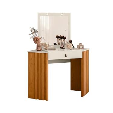 Imagem de Penteadeira Escrivaninha Camarim De Canto Com Espelho Industrial Trabalho Mesa Estudo Glitter Computador Home Office Puff Quarto Meninas Tampo Nicho Porta Joias Cor Cinamomo/Off White