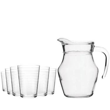 Imagem de Jarra De Vidro Com Tampa Suco Água Refresco 1 Litro + 06 Copos De Vidro 200ml(Jarra 750ml + Copos)