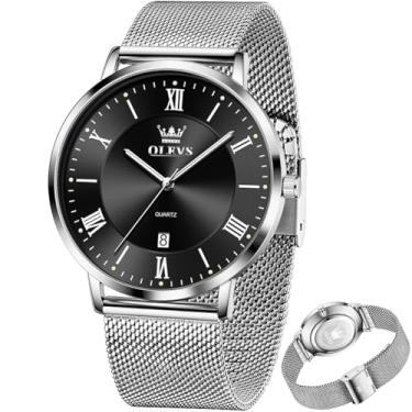 Imagem de OLEVS Relógios de pulso masculinos dourados analógicos de quartzo para dia e data, aço inoxidável, clássico, luxuoso, luminoso, à prova d'água, casual, masculino, relógio masculino preto 23, relógio