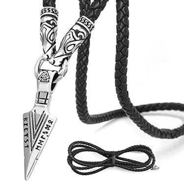 Imagem de BaviPower Runic Odin's Gungnir Colar com Pingente de Cabeça de Lança 316L Aço Inoxidável Nórdico Escandinavo Viking Joia Masculina