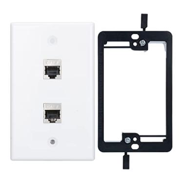 Imagem de YOEMELY Placa de parede RJ45 com 2 portas, conector Keystone Cat7 branco, acoplador Cat 7 blindado de metal, fêmea para fêmea, com suporte de montagem de baixa tensão para cabos de parede