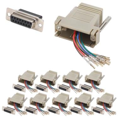 Imagem de ANMBEST Adaptador Ethernet fêmea DB15 10 peças, porta serial de 15 pinos fêmea para RJ45 Ethernet LAN Extend conversor modular, F/F