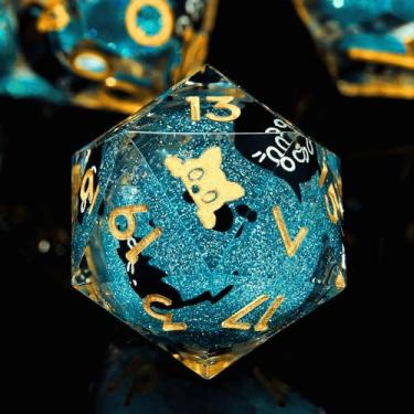 Imagem de Froggod Liquid Core Cat DND Dice Set 7Pcs with Box- Sharp Edge Cute Cat Style Resin Dungeons and Dragons Dice D20 D12 D10 D8 D6 D4(Cathead Blue)