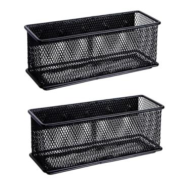 Imagem de dedoot Suporte magnético para lápis, organizador de canetas de malha preta, cesta de armazenamento magnético forte, organiza canetas, lápis e marcadores para quadro branco, armário, geladeira, mesa de