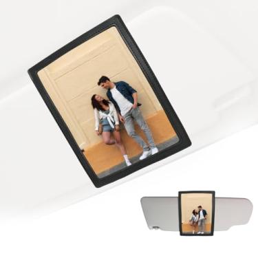 Imagem de Homakover Moldura de carro de couro artificial, viseira de carro, compatível com 17,8 cm (14 cm x 17,8 cm), moldura para exibição de fotos de carro (verticalmente)