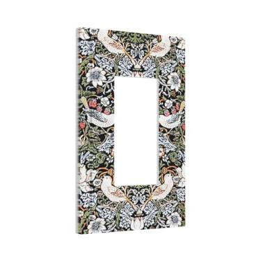 Imagem de Arte floral preta/verde/branca pássaro ladrão de morango flor arte 1 gangue Rocker/Decora Light Switch Cover William Morris Electrical Single Decorator/Gfci Outlet Wall Cover Face Wallplate Decoração