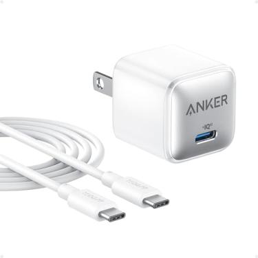 Imagem de Anker Bloco De Carregador Usb C 20 W, Carregador 511 (Nano Pro), Carregador Rápido Compacto Piq 3.0 Para Iphone 16/ Plus/16 Pro/16 Pro Max, Série 15, Galaxy, Pixel 4/3, Ipad (Branco, 1 Pacote E 1 Ca