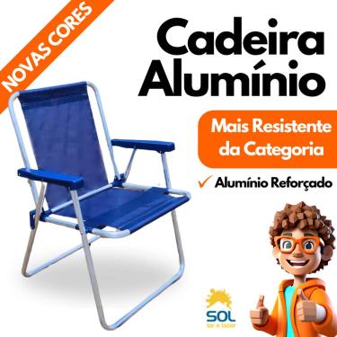 Imagem de Cadeira de Praia em Alumínio Reforçado Cores Lisas Diversas Tecido Sannet