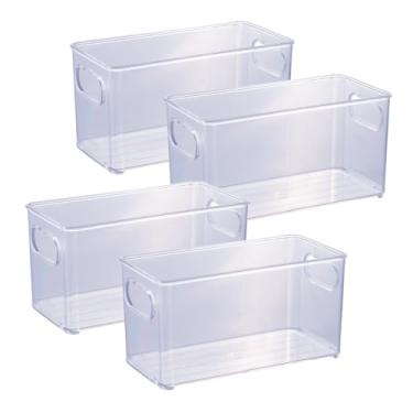 Imagem de " Kit 4 Organizador Multiuso 10x20cm transparente para Geladeira Armário Cozinha Banheiro Despensa Bancada 1,6 Litros de Capacidade Resistente Organizador Empilhável Ant Derrapante Pote BPA Free "