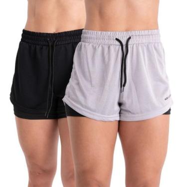 Imagem de 2 Shorts Academia Duplo Feminino Com Bolso Dryfit Bermuda Para Treino 