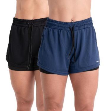 Imagem de 2 Shorts Academia Duplo Feminino Com Bolso Dryfit Bermuda Para Treino 