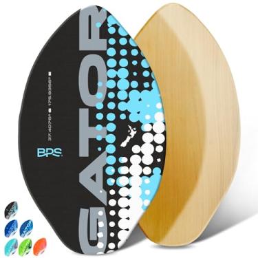 Imagem de Skimboards BPS 'Gator' com almofada de aderência de EVA colorida e revestimento transparente de alto brilho | placa de esqui de madeira com almofada de aderência para crianças e adultos | Escolha entre 3 tamanhos e cores de almofada de tração, Black w/ White Accent, 30 Inch
