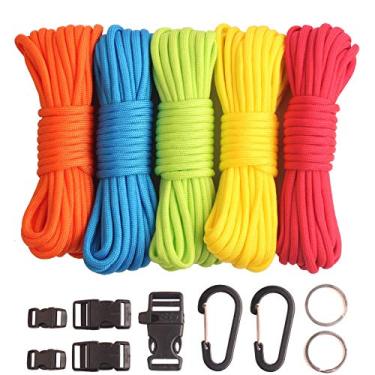 Imagem de GeGeDa Kit de artesanato Paracord, Paracord 550 Combo com 5 tipos de fivelas, 6 metros de cada corda de paracord (conjunto arco-íris claro 60 m) (conjunto B)