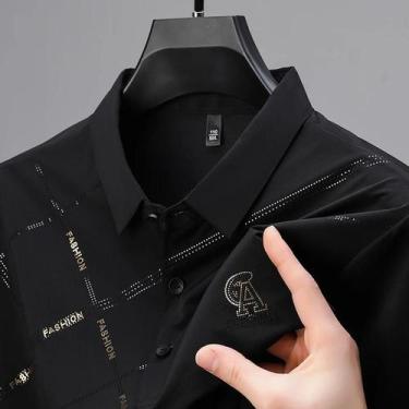 Imagem de Camisa Polo Masculina de Verão - Luxuosa em Seda Gelada, Manga Curta, 