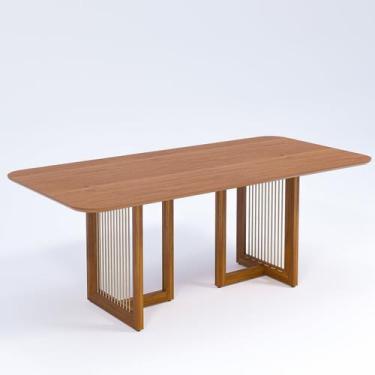 Imagem de Mesa de Jantar 6 Lugares 2,10m Tampo MDF e Pés Madeira Maciça Regia Na
