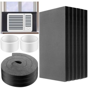 Imagem de Pangda 6 peças 43 x 23 x 19 cm painéis de espuma isolados para janela de ar condicionado isolamento inverno Ac Side Surround Kit com faixa de vedação superior para o verão e inverno interno (preto)